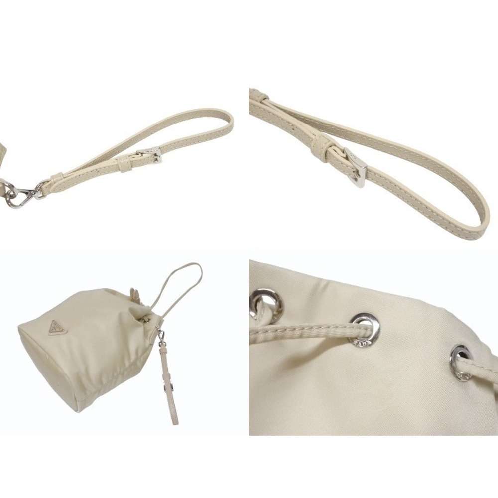 Prada handbag drawstring logo plate Re pouch Beige Tan - Picture 6 of 8